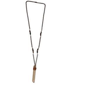 "New" Handmade Silver-tone Chain Copper Wrapped Clear Quartz Necklace Ladies OS